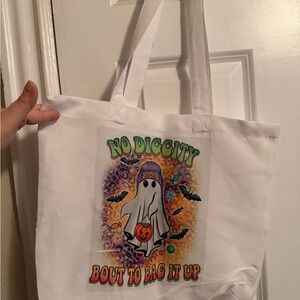 White Tote Bag with Halloween Ghost Design
